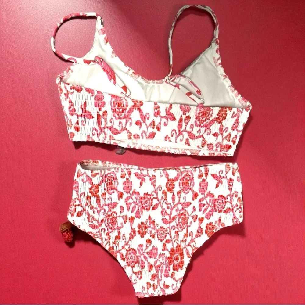 Adorable Girls Smocked Red & White Floral Bikini Set | Size 13Y | NWOT